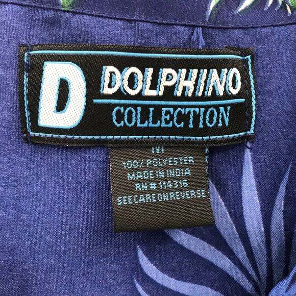 Dolphino Mens Hawaiian Shirt Floral Blue White Green Short Sleeve Classic Fit M - Picture 6 of 7